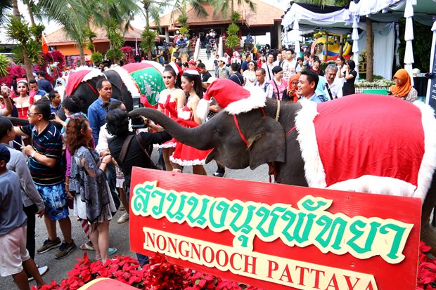 Im Nong Nooch Garden veranstaltet man eine Elefanten-Weihnachtsparade.