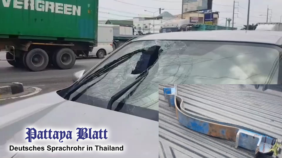 (Pattaya News 7) Steel bar flies through car windshield pic 1
